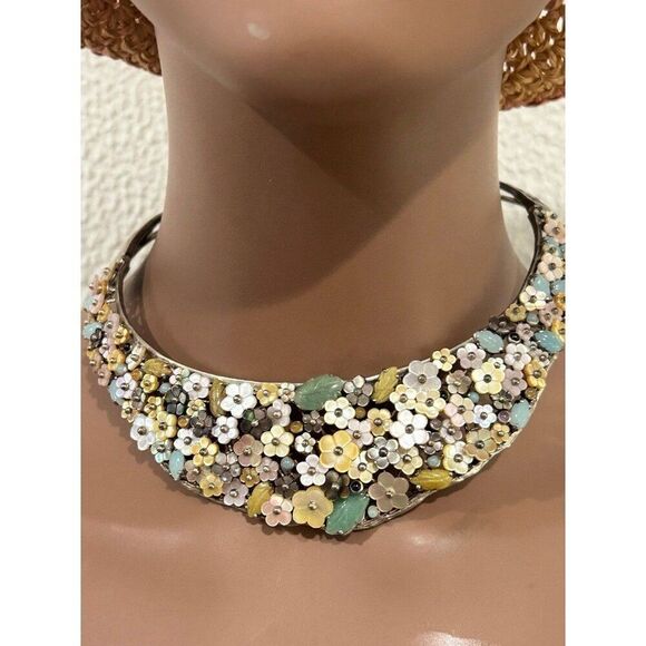 Exquisite 925 Silver Floral Stones Open Collar Necklace - Picture 7 of 9